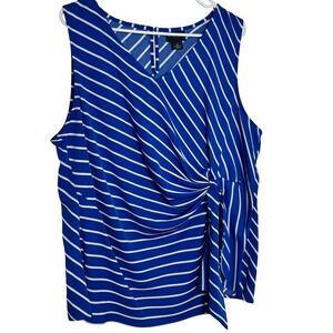 Liz Claiborne Career XL Blue White Striped Sleeveless V Neck Twist Front Wrap